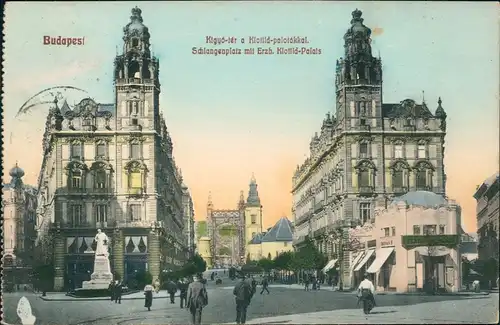 Postcard Budapest Schlangenplatz mit Erzh. Klotild-Palais 1911
