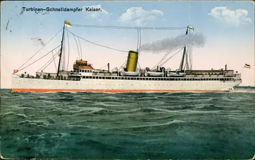 AK Schnelldampfer KAISER HAPAG 1930   Schiffspost  Bordpoststempel