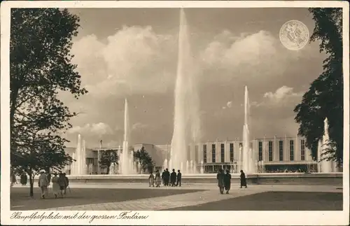 Düsseldorf Hauptfestplatz mit der grossen Fontane Große Reichsausstellung 1937