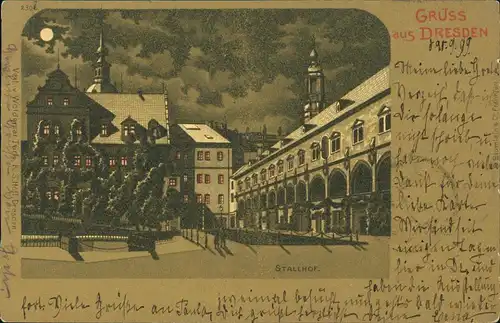 Ansichtskarte Innere Altstadt-Dresden Stallhof bei Mondschein 1899 Luna