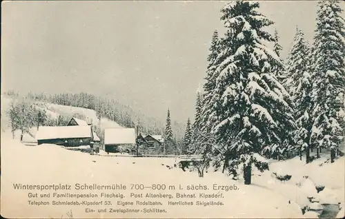 Ansichtskarte .Sachsen Erzgebirge Wintersportplatz Schellermühle 1910