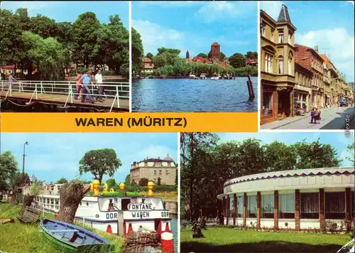 Waren (Müritz) Kietzbrücke, MS Fontane im Hafen, Gaststätte Müritzring 1982