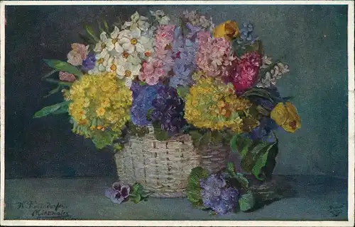 Künstlerkarte: Gemälde / Kunstwerke buntes Blumen Bouquett 1912