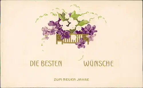 Neujahr Sylvester New Year Feilchen Goldschrift 1916 Goldrand/Prägekarte