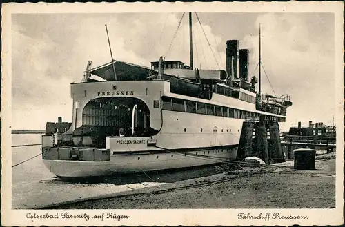 Ansichtskarte Sassnitz Fährschiff Preussen. Hafen 1938 gel. 1953