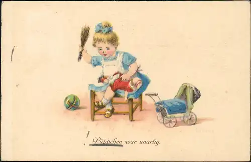 Ansichtskarte  Kinder Künstlerkarte Püppchen war unartig. 1938