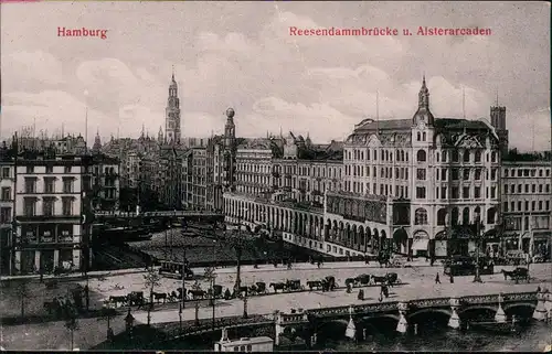 Ansichtskarte Hamburg Reesendammbrücke u. Alsterarcaden 1906