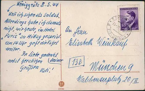 Postcard Königgrätz Hradec Králové Náměstí - Geschäfte 1941