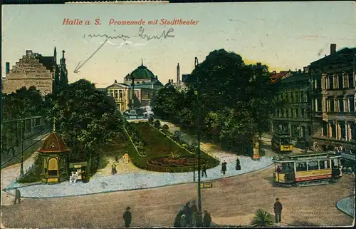 Ansichtskarte Halle (Saale) Promenade mit Stadttheater 1920