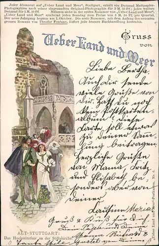 Stuttgart Hochzeitstor, Braut u. Bräutigam Stiftskirche Künstlerkarte 1898