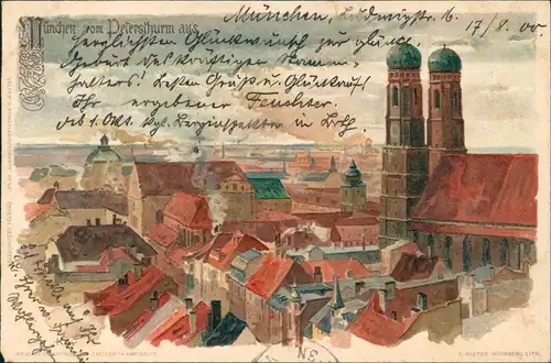 Ansichtskarte München Vom Petersturm - Künstlerkarte 1900