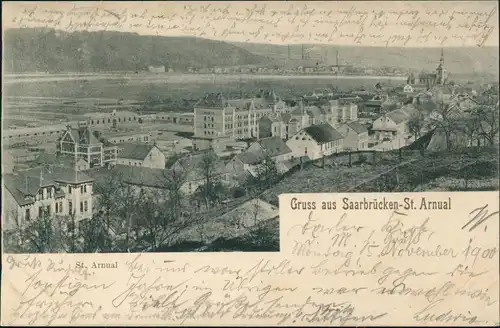 Ansichtskarte Sankt Arnual-Saarbrücken Straßenblick in der Ferne Fabrik 1900