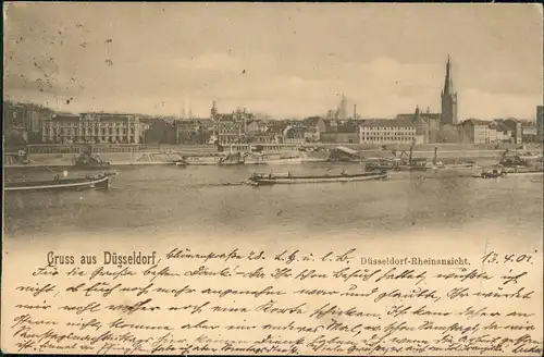 Ansichtskarte Düsseldorf Rheinansicht, Rheindampfer 1901