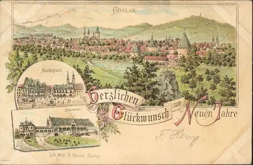 Ansichtskarte Goslar Stadt, Marktplatz, Kaiserhaus - Neujahrs Litho AK 1897