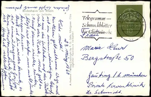 Ansichtskarte Rüdesheim (Rhein) Seilbahn und Stadt 1960