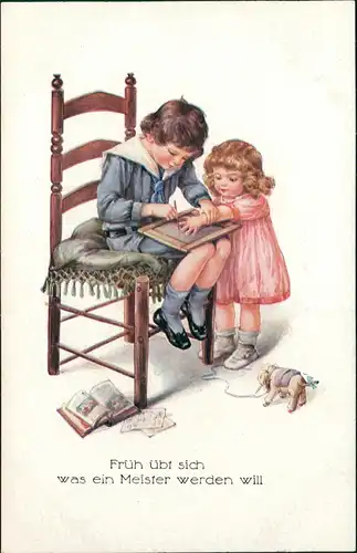 Kinder Künstlerkarte Früh übt sich was ein Meister werden will 1912