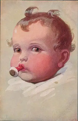Kinder Künstlerkarte Lachen und Weinen Kind mit Schnuller Wally Fialkowska 1912