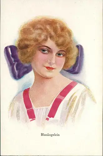 Ansichtskarte  Künstlerkarte Blauäugelein junge Frau 1912
