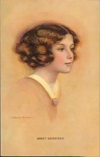 Ansichtskarte  Künstlerkarte C Warde Traver SWEET SEVENTEEN junge Frau 1913