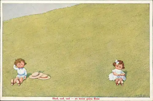 Kinder Künstlerkarte Ruck, ruc, ruck an meine grüne Seite Kinder Kornfeld 1912