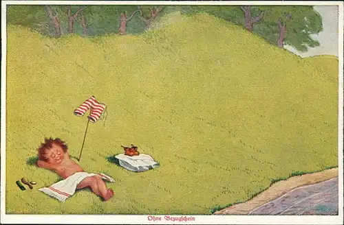 Ansichtskarte  Kinder Künstlerkarte Ohne Bezugschein Sommerurlaub am See 1912