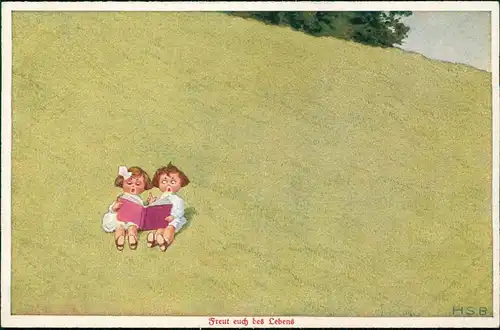 Kinder Künstlerkarte Freut euch des Lebens Sommer auf dem Lande 1912