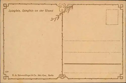 Künstlerkarte schöne Frau Spieglein, Spieglein an der Wand 1919