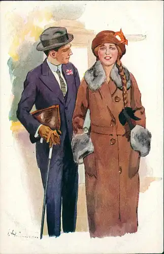 Ansichtskarte  Künstlerkarte Jugend - Dame und Herr in feiner Kleidung 1912