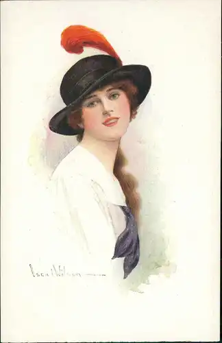 Ansichtskarte  Künstlerkarte feine Dame mit Hut Frech in die Welt 1912
