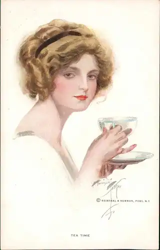 Ansichtskarte  Künstlerkarte Tea Time feine Dame schöne Frau 1912