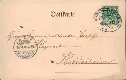 Ansichtskarte Aurich-Leer Ostfriesland Eschener Allee 1898  gel Bahnpoststempel