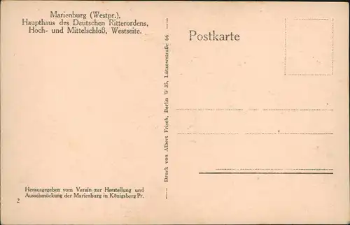 Postcard Marienburg Malbork Haupthaus des Deutschen Ritterordens 1929