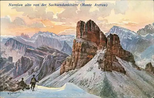 Cortina d´Ampezzo Künstlerkarte Nuvolau alto von der Sachsendankhütte  1912