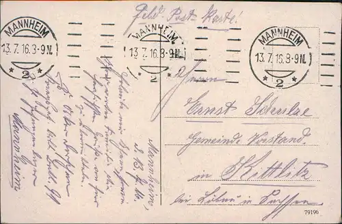 Ansichtskarte Mannheim Rheinhafen (Lagerhaus) Dampfer 1916  gel. Rollstempel