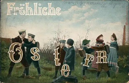 Ansichtskarte  Glückwunsch Ostern / Easter spielende Schüler 1904