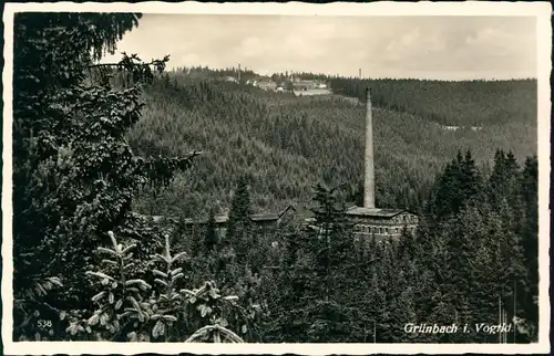 Ansichtskarte Grünbach (Vogtland) Blick auf die Fabrik 1934