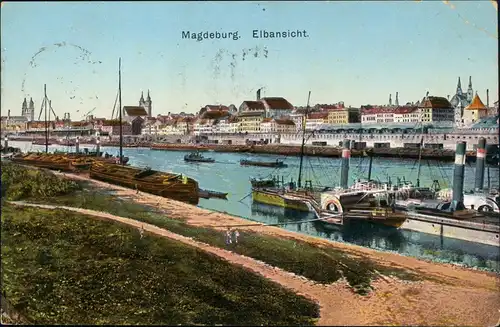 Ansichtskarte Magdeburg Elbansicht, Elbdampfer Steamer 1923