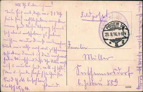 Postcard Posen Poznań Generalkommando 1916  gel. div. Feldpoststempel