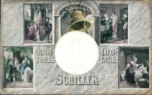 Ansichtskarte  Friedrich Schiller zum 100 Todestag MB Glocke 1905 Prägekarte