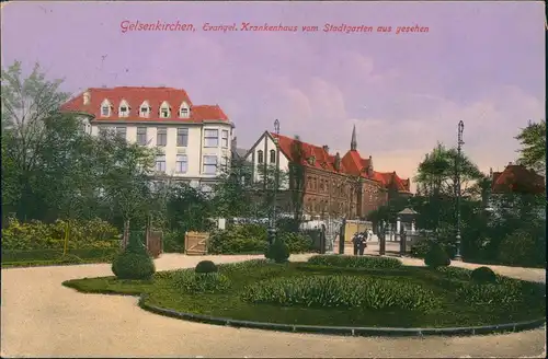 Gelsenkirchen Krankenhaus vom Stadtgarten gesehen 1916  gel. Feldpoststempel