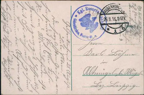 Gelsenkirchen Krankenhaus vom Stadtgarten gesehen 1916  gel. Feldpoststempel