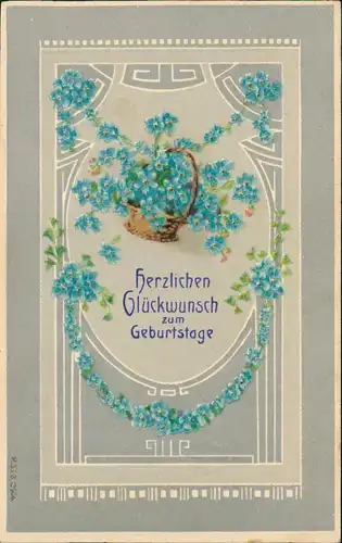 Glückwunsch Geburtstag Birthday Feilchen Jugendstil-Ornament 1906 Prägekarte