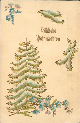 Weihnachten Christmas Künstlerkarte Tannenbaum Feilchen 1907 Gold 
Prägekarte