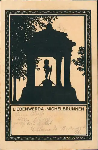 Bad Liebenwerda Michelsbrunnen Schattenschnitt Künstlerkarte 1910