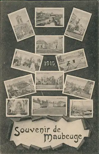 CPA Maubeuge Stadtteilansichten: Plätze, Fabriken, Denkmal 1916