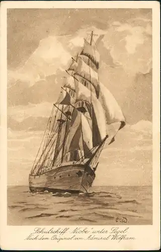 Schulschiff Niobe unter Segel Schiffe Segelschiff Künstlerkarte 1922