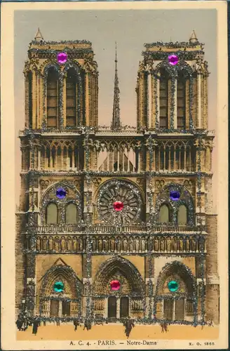 Paris Kathedrale Notre-Dame besetzt mit Strasssteinen 1928 Perlen
