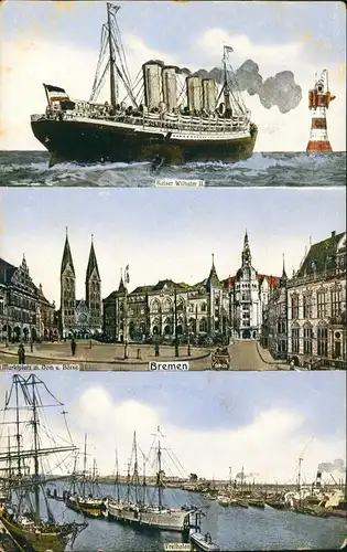 Ansichtskarte Bremen Dampofer Kaiser Wilhelm II., Freihafen, Markt 1913