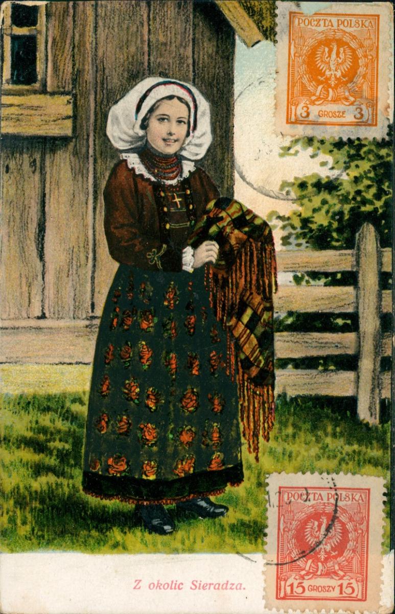 Postcard Polen Polska polnische Volkstypen Frau 1925 gel. Poczta Polska