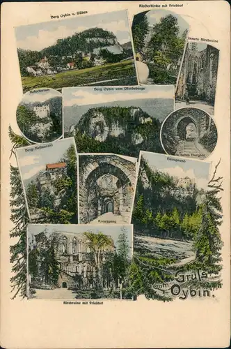 Ansichtskarte Oybin MB Stadtansichten Tannenornament 1907